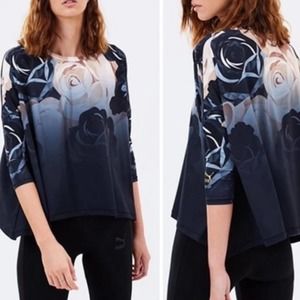 PUMA x Careaux Black Floral Athleisure Swing Top Womens Size Small
